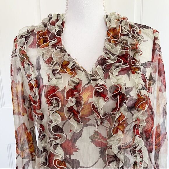 Zara Floral Ruffle Sheer Top - Picture 3 of 8